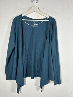 Indigenous Organic Pima Cotton Womens Open Front Cardigan Sweater Large Blue